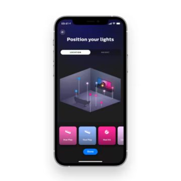 De virtuele kameropstellingsfunctie van de Hue app op een mobiel scherm.